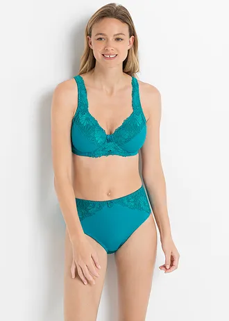 Lot de 2 maxi slips avec dentelle • blanc + vert pétrole • Boutique bonprix