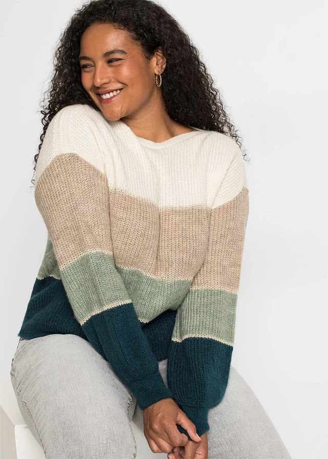 Pull, Couleur: crème/sable/menthe/pétrole rayé
