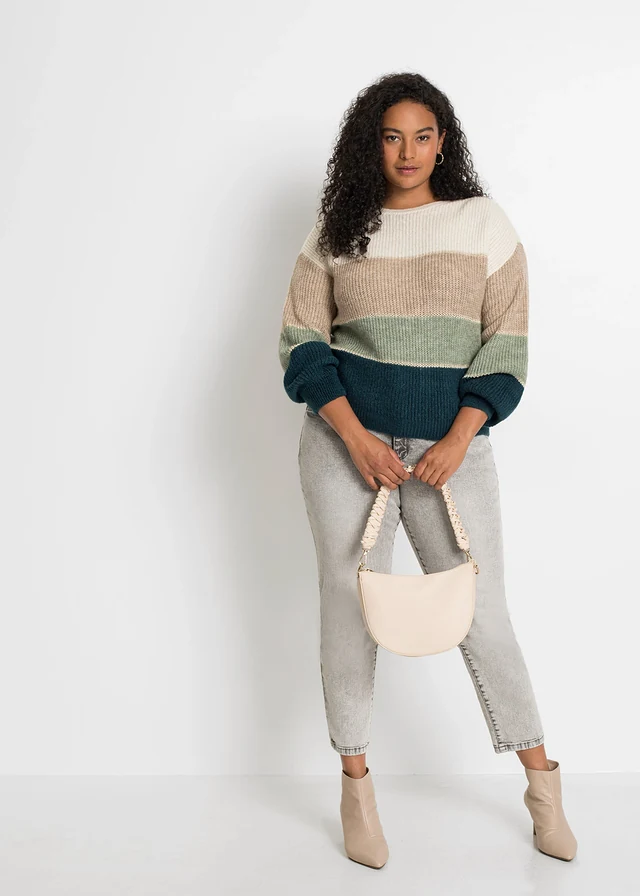 Pull, Couleur: crème/sable/menthe/pétrole rayé