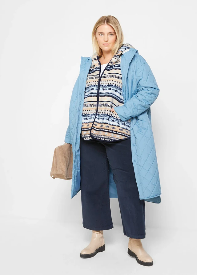 Veste polaire à capuche avec motif norvégien, Couleur: gris galet-blanc
