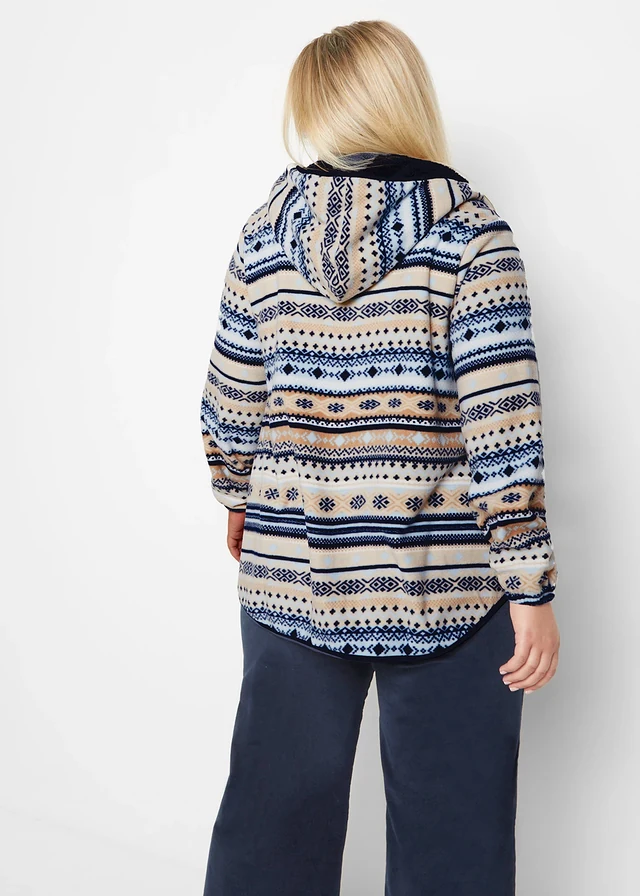 Veste polaire à capuche avec motif norvégien, Couleur: gris galet-blanc