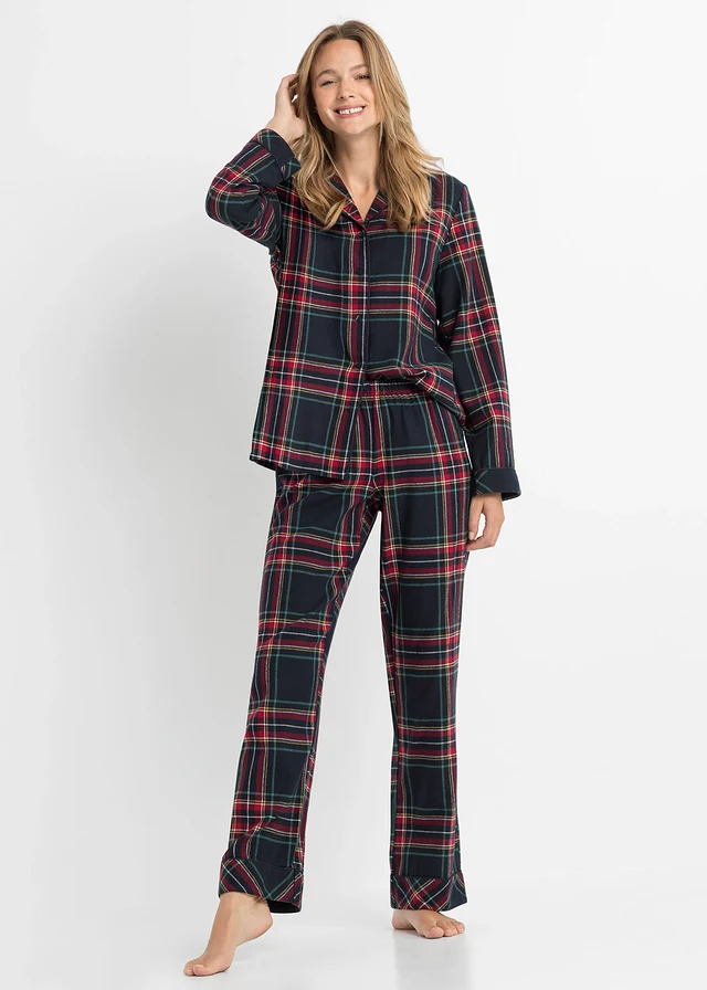 Geweven pyjama van flanel (2-dlg. set), Kleur: donkerblauw geruit