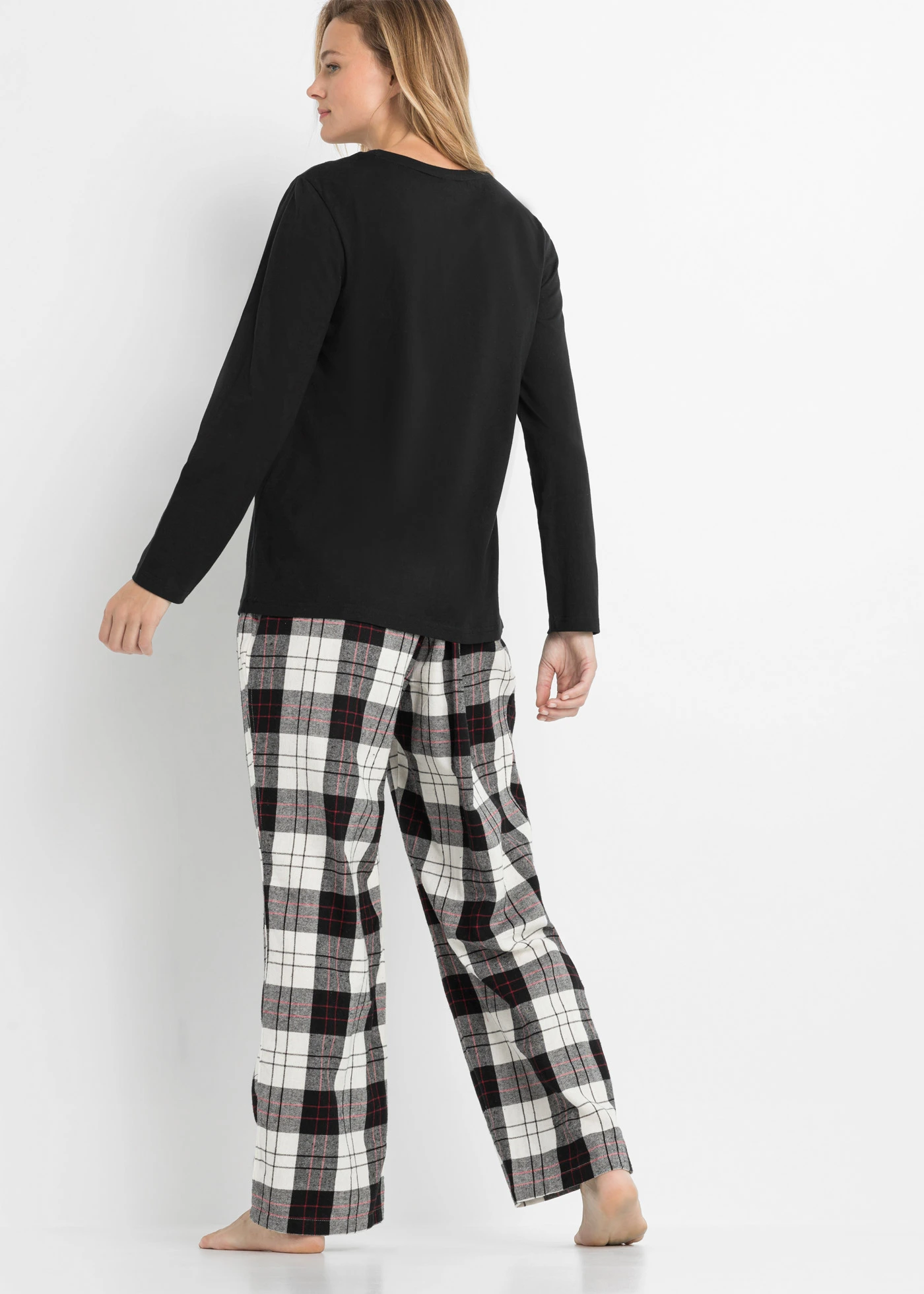 Pyjama met flanellen broek en cadeauzakje (3-dlg. set) • zwart geruit • bonprix online shop