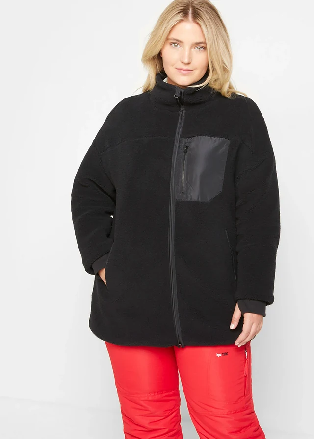 Veste en polaire peluche, Couleur: noir