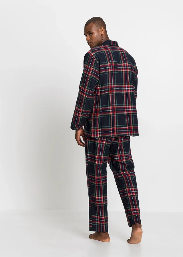 Pyjama boutonné homme en flanelle douce, Couleur: bleu foncé
