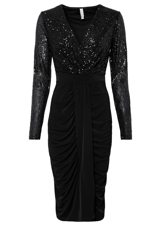 Jersey jurk met pailletten en drapering