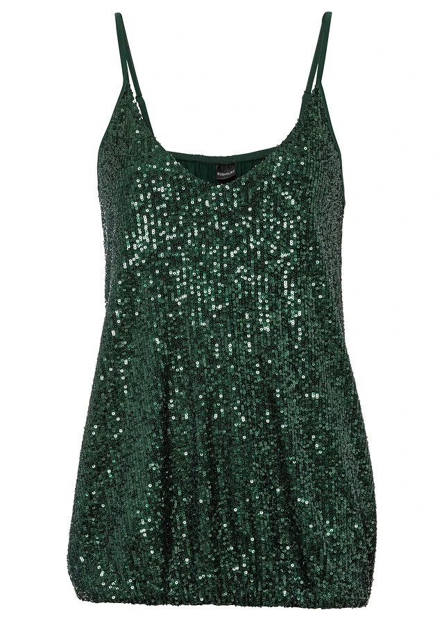Top à bretelles fines et sequins, matière douce