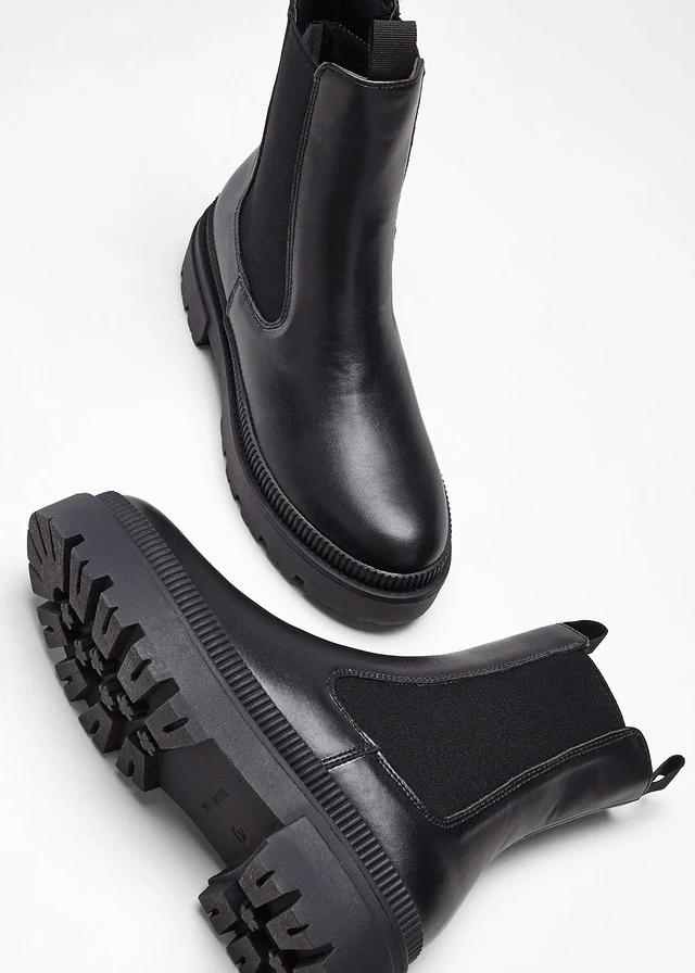 Bottines Chelsea à semelle crantée, Couleur: noir