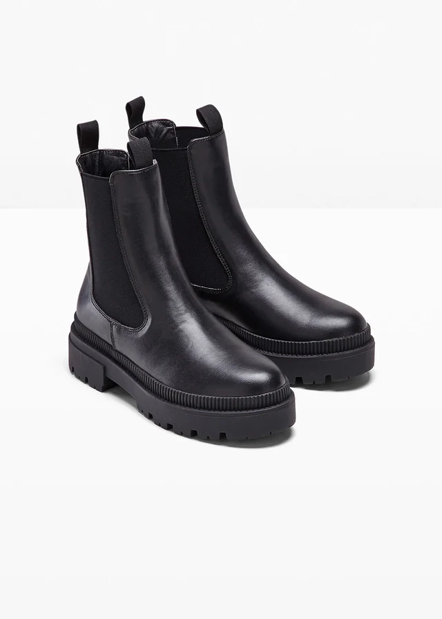 Bottines Chelsea à semelle crantée, Couleur: noir