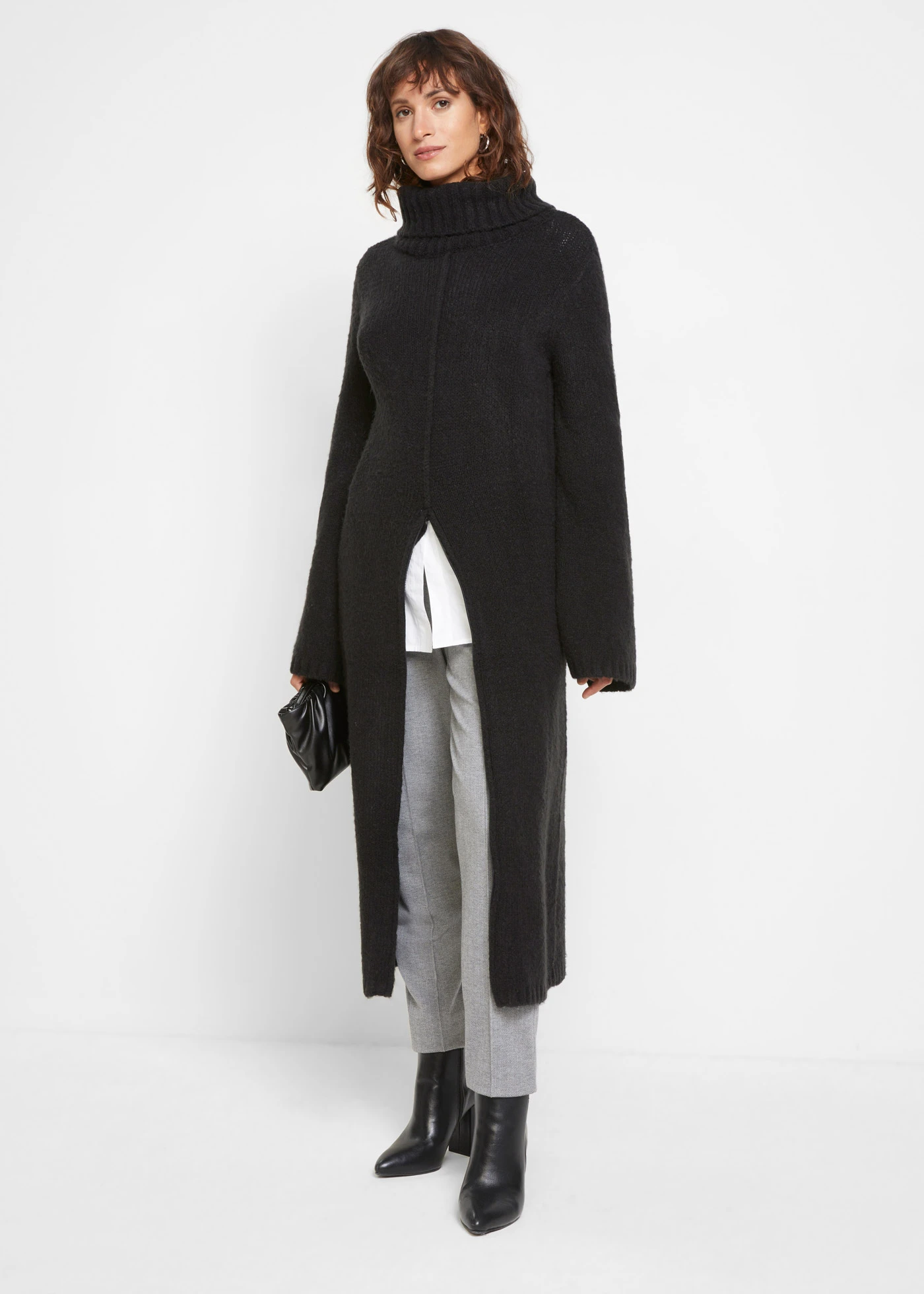 Pull long à col roulé • noir • Boutique bonprix