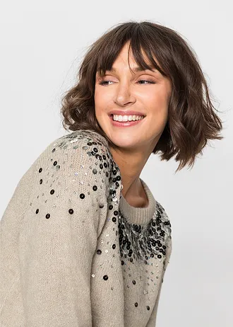 Pull à sequins multicolores • beige chiné • Boutique bonprix