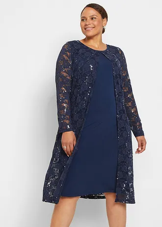Šaty s čipkou (2-dielna sada), farba: tmavomodrá