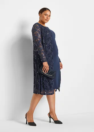 Šaty s čipkou (2-dielna sada), farba: tmavomodrá