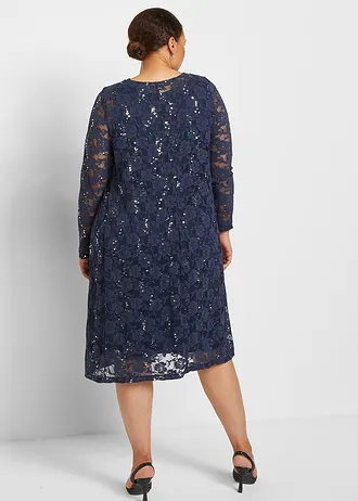 Šaty s čipkou (2-dielna sada), farba: tmavomodrá