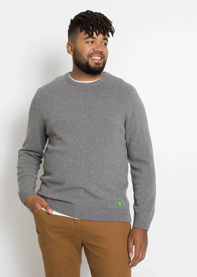 Pull en fine maille, coton recyclé majoritaire, Couleur: gris chiné