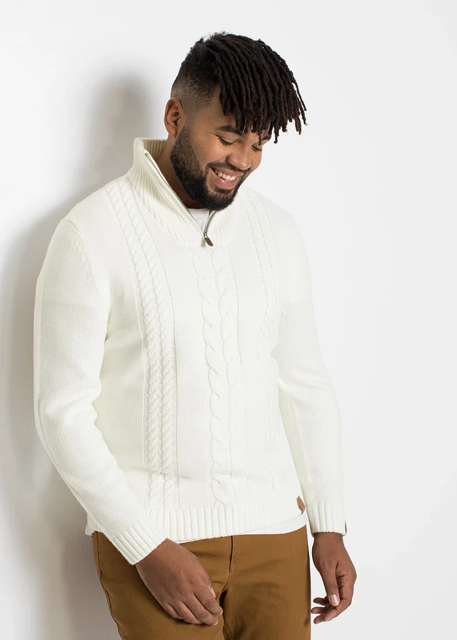 Pull camionneur en grosse maille torsadée, Couleur: écru