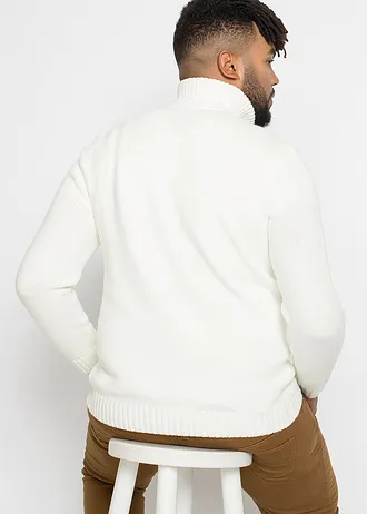 Grof gebreide schipperstrui met kabelpatroon, Kleur: wolwit