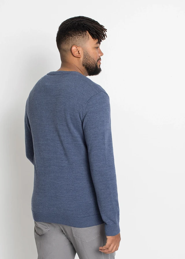 Fijn gebreide trui met katoen, Kleur: indigo-wit... mêlee