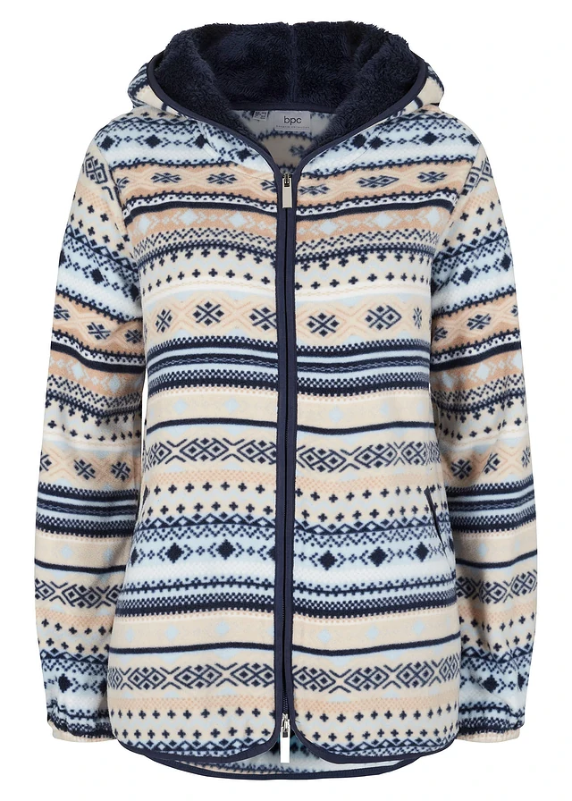 Fleece vest met capuchon en Noors patroon
