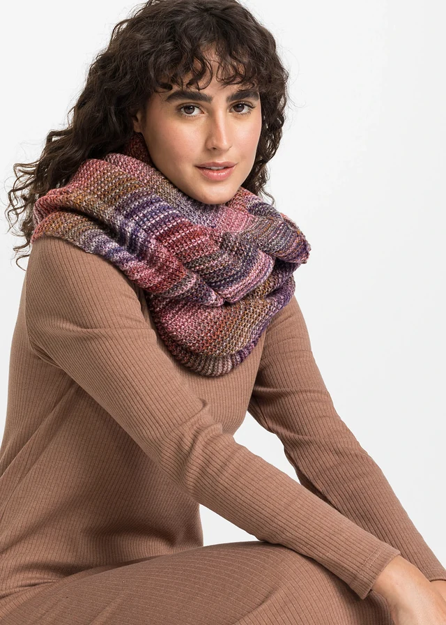 Écharpe-tube, Couleur: rose/fuchsia/violet/taupe rayé