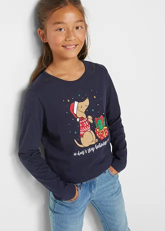 Meisjes kerst longsleeve van biologisch katoen (set van 2), Kleur: rood-donkerblauw