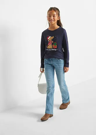 Meisjes kerst longsleeve van biologisch katoen (set van 2) • rood-donkerblauw • bonprix online shop