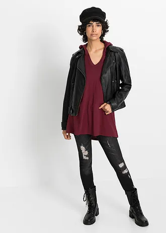 Longshirt met capuchon, Kleur: esdoornrood