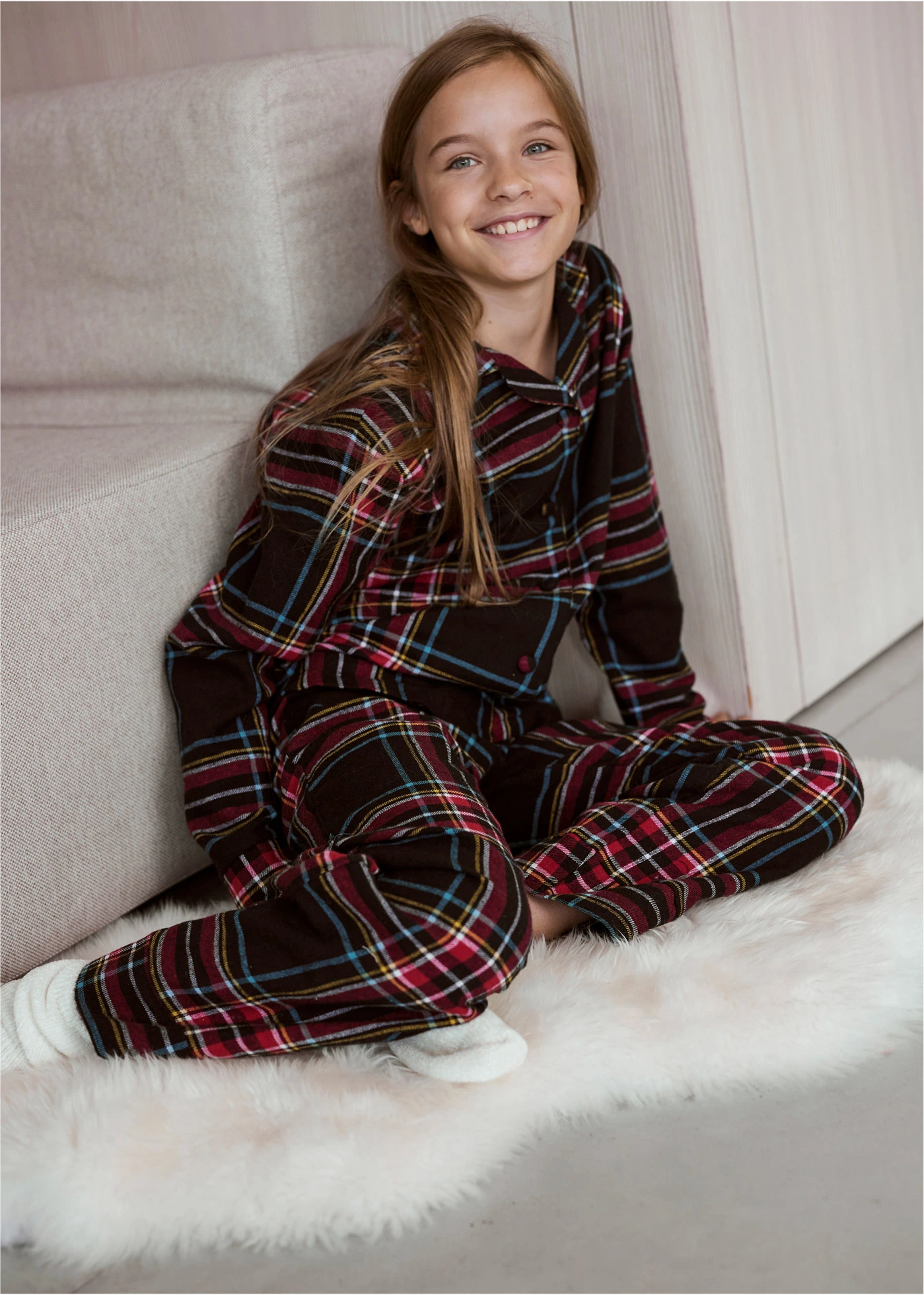 Pijama din flanel moale, pentru copii • bleumarin cadrilat • magazin bonprix