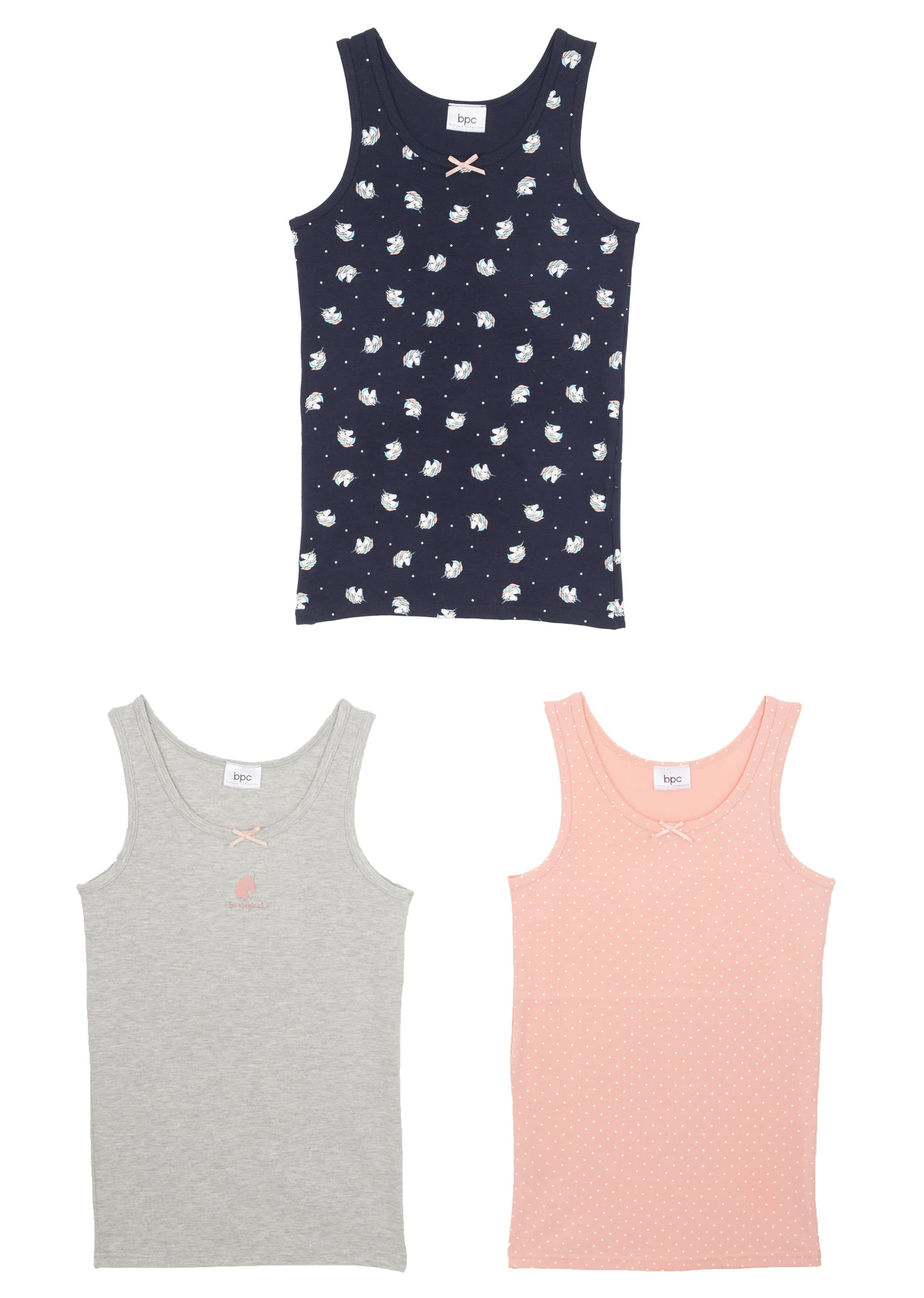 Spodní košilka s měkkou organickou bavlnou (3 ks v balení) • tmavě modrá + světle šedý melír + světle korálová • bonprix obchod