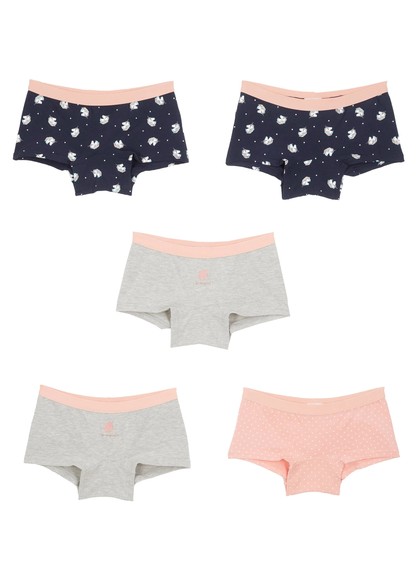 Bokové kalhotky s měkkou organickou bavlnou (5 ks v balení) • tmavě modrá + světle šedý melír + světle korálová • bonprix obchod