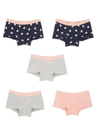 Bokové kalhotky s měkkou organickou bavlnou (5 ks v balení) • tmavě modrá + světle šedý melír + světle korálová • bonprix obchod