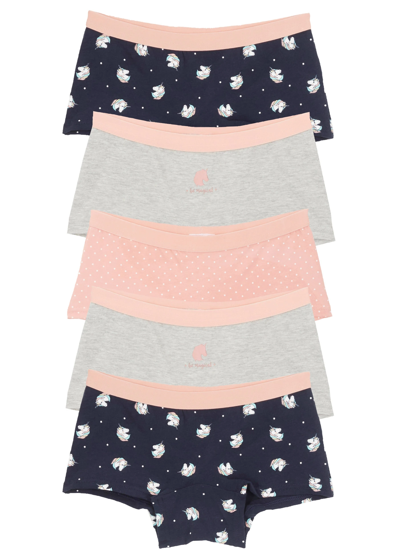 Bokové kalhotky s měkkou organickou bavlnou (5 ks v balení) • tmavě modrá + světle šedý melír + světle korálová • bonprix obchod