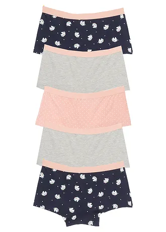 Bokové kalhotky s měkkou organickou bavlnou (5 ks v balení) • tmavě modrá + světle šedý melír + světle korálová • bonprix obchod