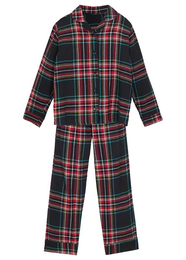 Pyjama enfant en flanelle douce • bleu foncé carreaux • Boutique bonprix