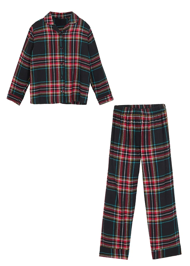 Kinderen flanellen pyjama (2-dlg. set) • donkerblauw geruit • product-page.page-title-suffix
