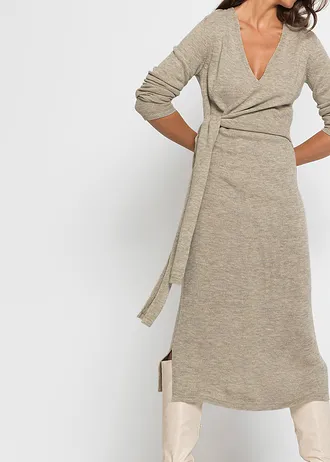 Robe midi en maille • beige chiné • Boutique bonprix