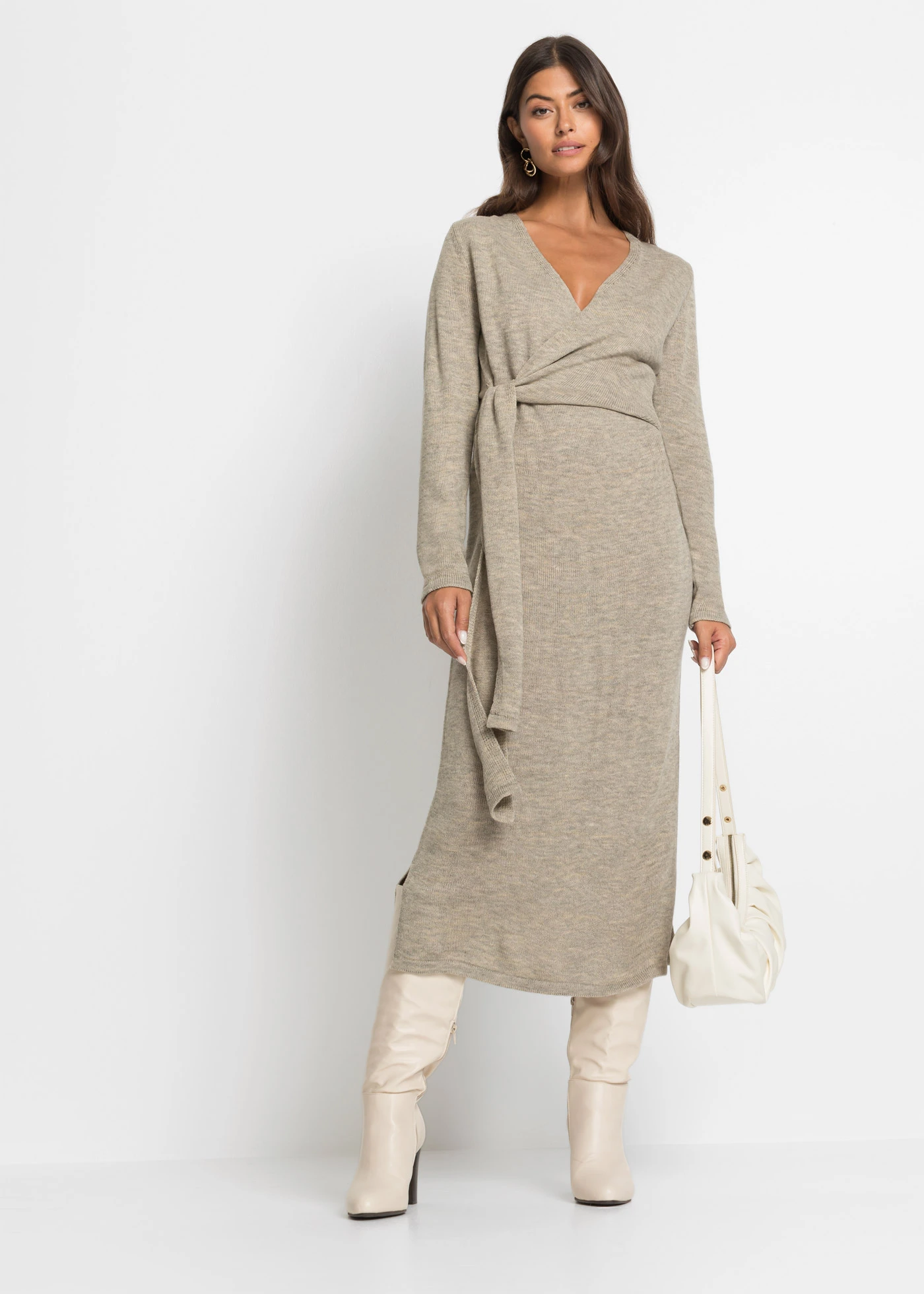 Midi kötött ruha • bézs melírozott • bonprix áruház