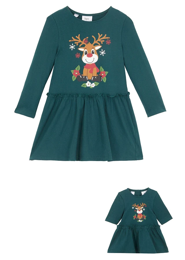 Jersey meisjes jurk en poppenjurk van biologisch katoen (2-dlg. set) • donkergroen • product-page.page-title-suffix