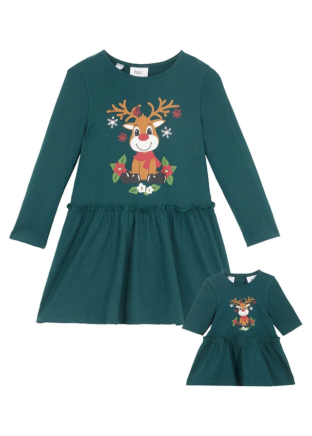 Robe en jersey + robe de poupée 100% coton (ens. 2 pces), Couleur: vert profond