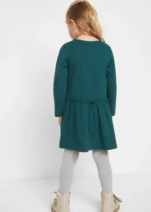 Robe en jersey + robe de poupée 100% coton (ens. 2 pces), Couleur: vert profond