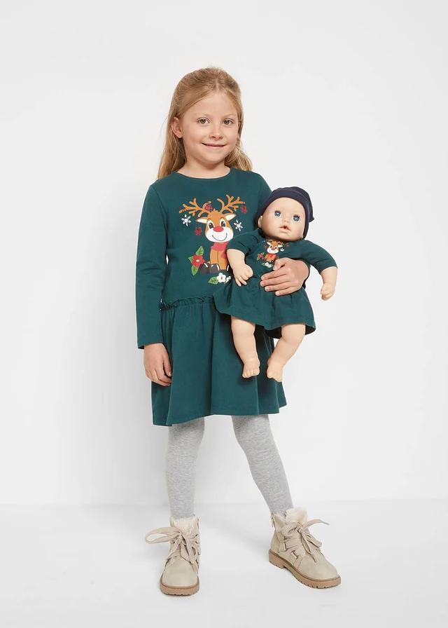Robe en jersey + robe de poupée 100% coton (ens. 2 pces) • vert profond • product-page.page-title-suffix