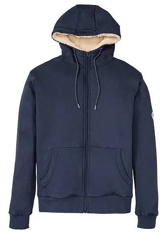 Sweat zippé doublé sherpa, Couleur: bleu foncé