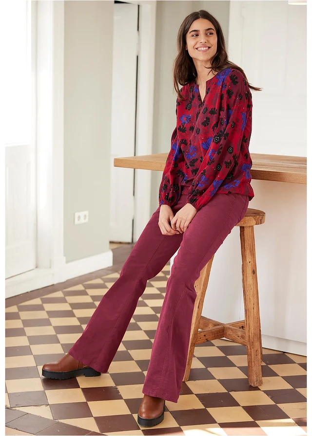 Pantalon en velours côtelé extensible avec taille haute confortable • rouge érable • product-page.page-title-suffix