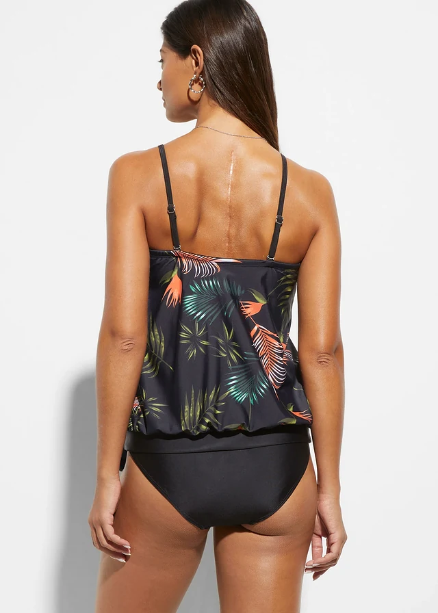Bandeau tankini (2-dlg. set) met multiway-bandjes • zwart-groen gebloemd • product-page.page-title-suffix