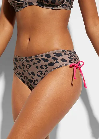 Bikini na fiszbinach z troczkami (komplet 2-cz.) • beżowo-czarny w panterkę • sklep bonprix