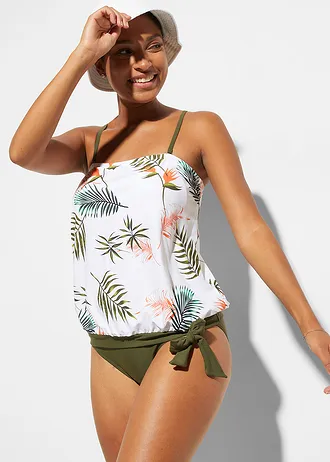 Bandeau tankini (2-dlg. set) • wit-olijfgroen gebloemd • bonprix online shop
