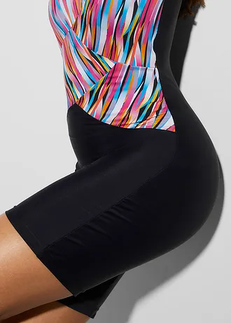 Modelujący kostium kąpielowy z nogawkami, lekki stopień modelowania sylwetki • czarny w kolorowe paski • sklep bonprix