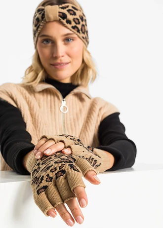 Bandeau cheveux et gants (ens. 3 pces) • beige léopard • Boutique bonprix