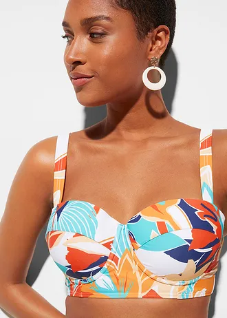 Bikiny s kosticami (2-dielne), vysoký pás • biela-modrá kvetovaná • obchod bonprix