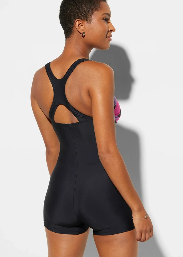Maillot 1 pièce shorty, séchage rapide, Couleur: noir/multicolore graphique